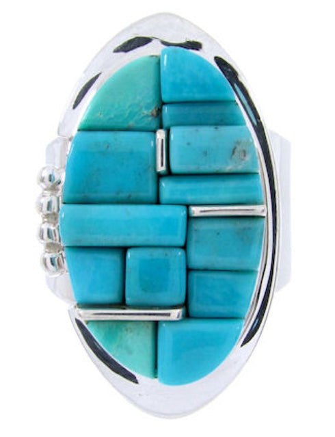 Genuine Sterling Silver Turquoise Inlay Ring Size 5-1/2 FX93612